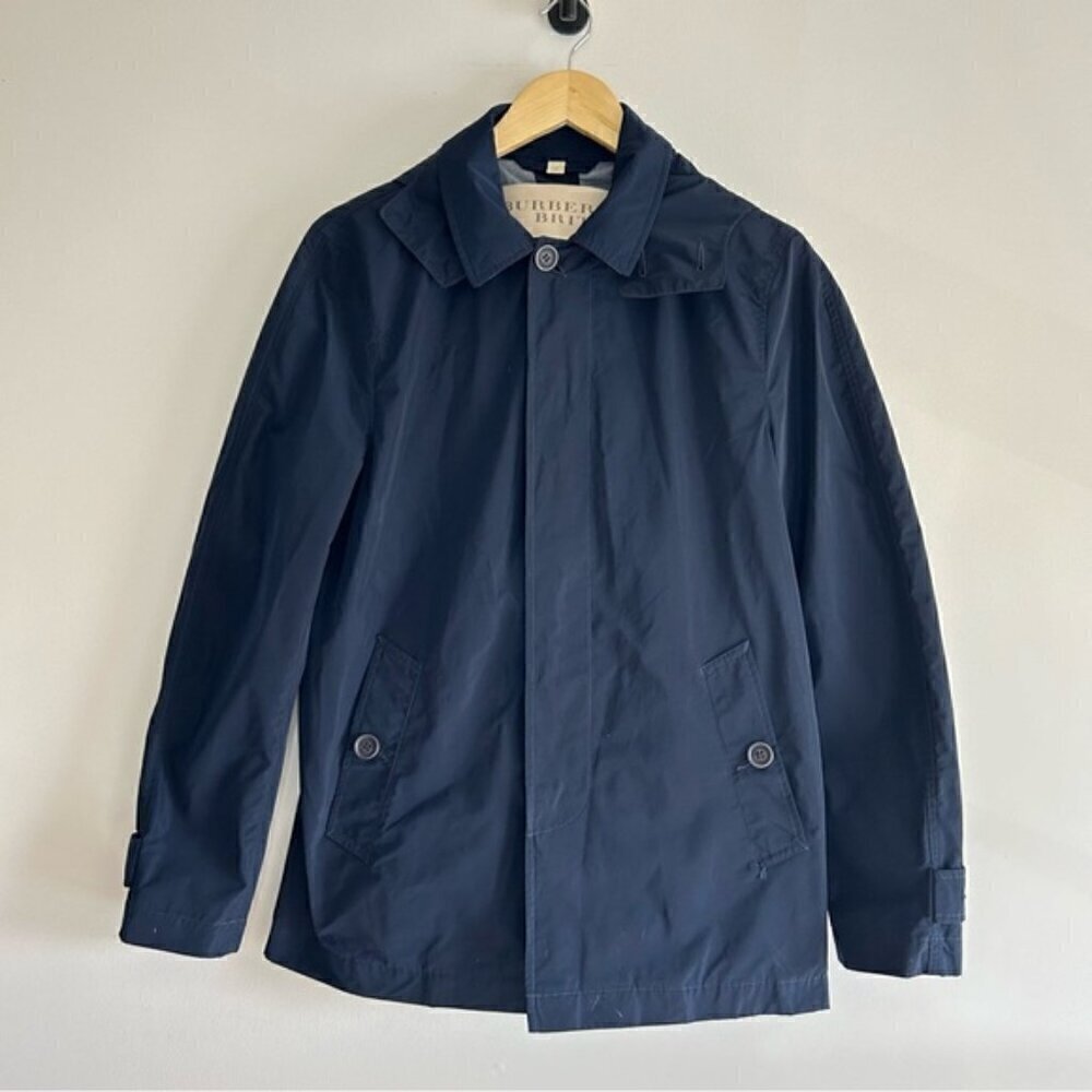 Burberry Brit Navy Hooded Short Trench Coat sz XS